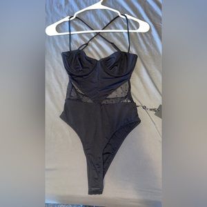 White Fox boutique once piece mesh polka dot swimsuit